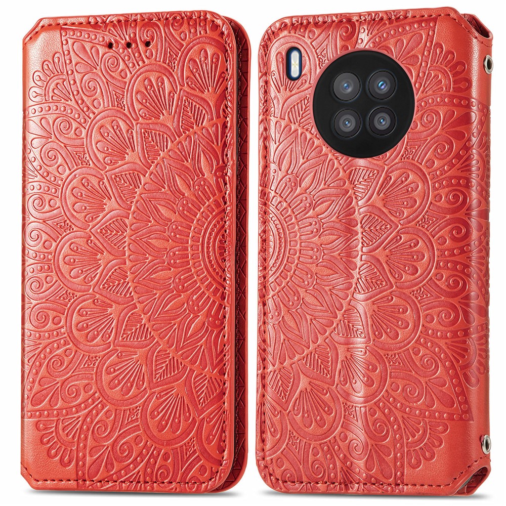 Mandala Pattern Imprinted PU Leather Flip Cover Wallet Stand Auto Closing Magnetic Case for Huawei nova 8i - Red-1