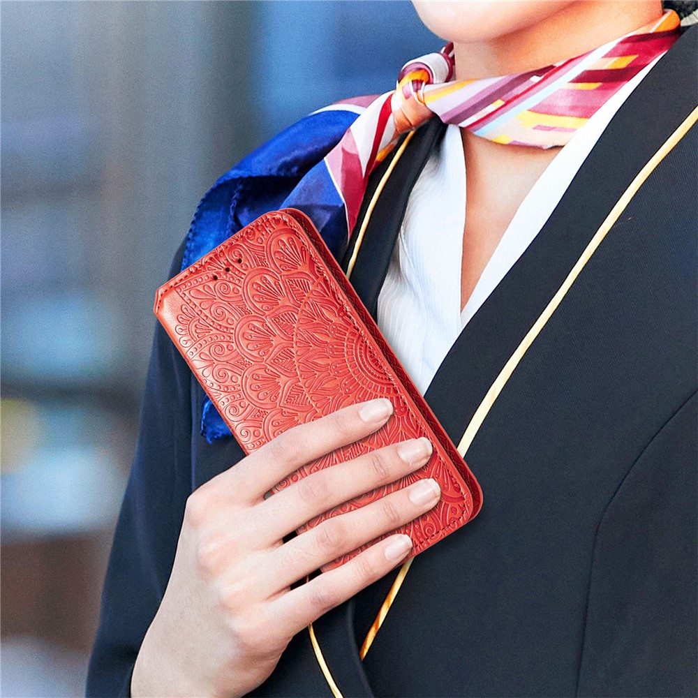 Mandala Pattern Imprinted PU Leather Flip Cover Wallet Stand Auto Closing Magnetic Case for Huawei nova 8i - Red-10