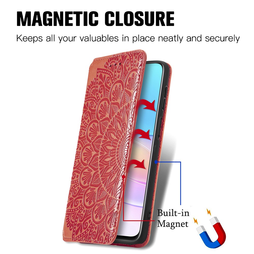 Mandala Pattern Imprinted PU Leather Flip Cover Wallet Stand Auto Closing Magnetic Case for Huawei nova 8i - Red-2