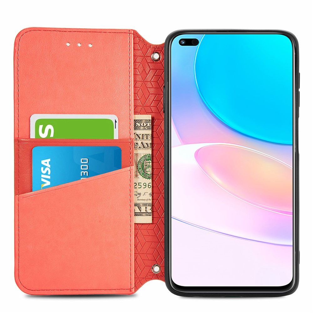 Mandala Pattern Imprinted PU Leather Flip Cover Wallet Stand Auto Closing Magnetic Case for Huawei nova 8i - Red-4