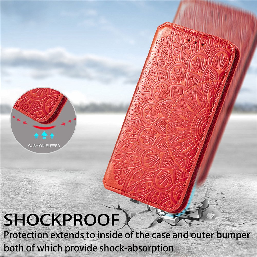 Mandala Pattern Imprinted PU Leather Flip Cover Wallet Stand Auto Closing Magnetic Case for Huawei nova 8i - Red-6