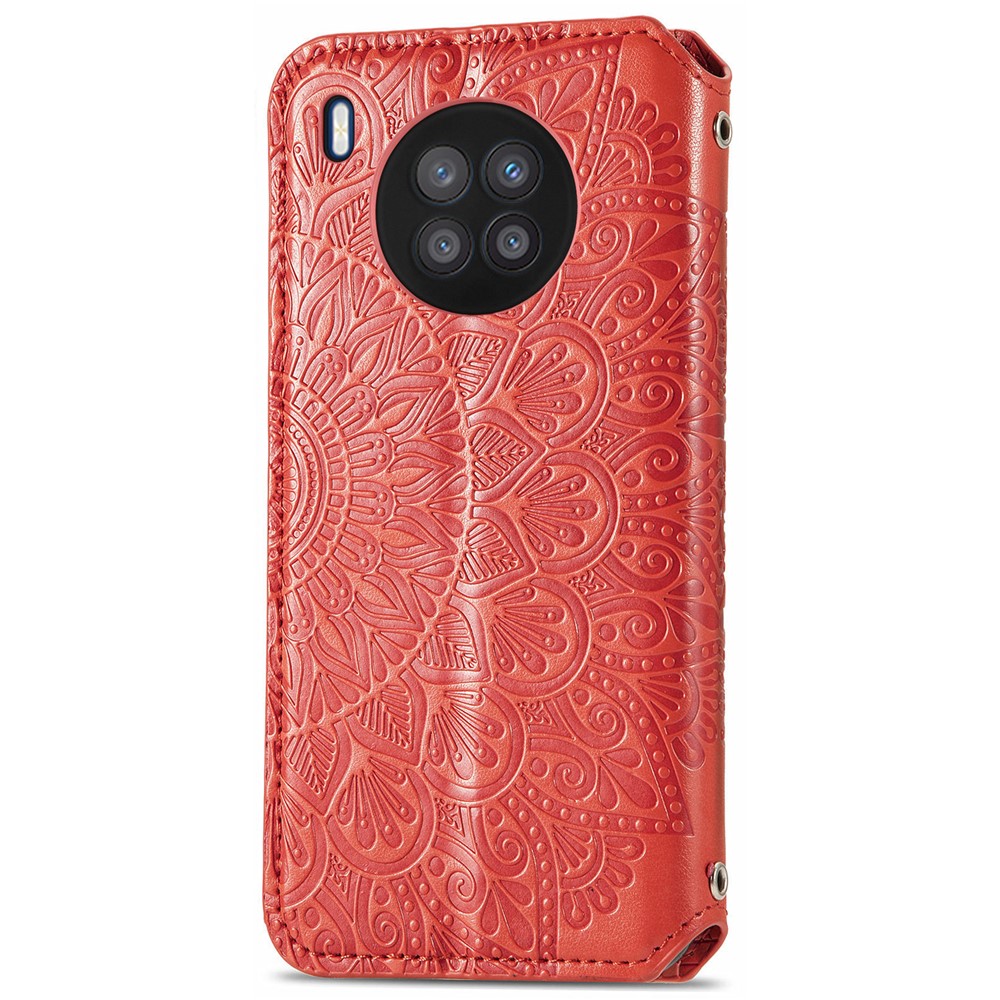Mandala Pattern Imprinted PU Leather Flip Cover Wallet Stand Auto Closing Magnetic Case for Huawei nova 8i - Red-9