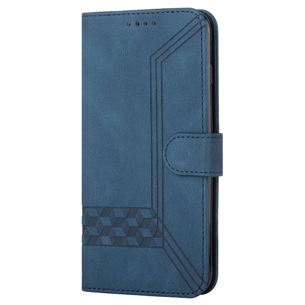 YX0010 Rhombus Lines Imprinting Skin-touch Feel Leather Flip Cover + Soft Inner Shell Stand Wallet Protective Case with Wrist Strap for Huawei nova 9/Honor 50 - Blue-2
