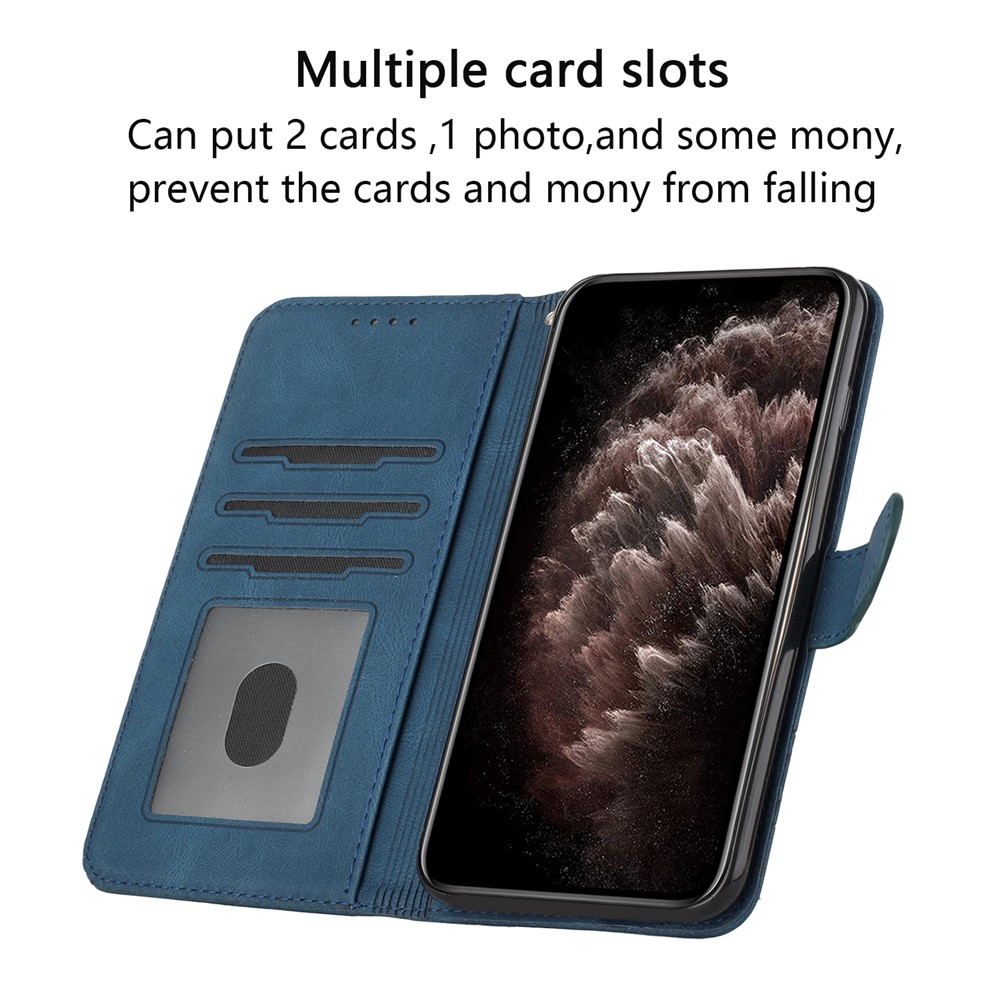 YX0010 Rhombus Lines Imprinting Skin-touch Feel Leather Flip Cover + Soft Inner Shell Stand Wallet Protective Case with Wrist Strap for Huawei nova 9/Honor 50 - Blue-4
