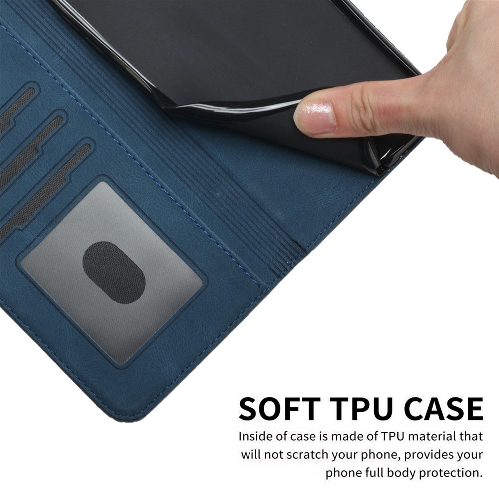 YX0010 Rhombus Lines Imprinting Skin-touch Feel Leather Flip Cover + Soft Inner Shell Stand Wallet Protective Case with Wrist Strap for Huawei nova 9/Honor 50 - Blue-8