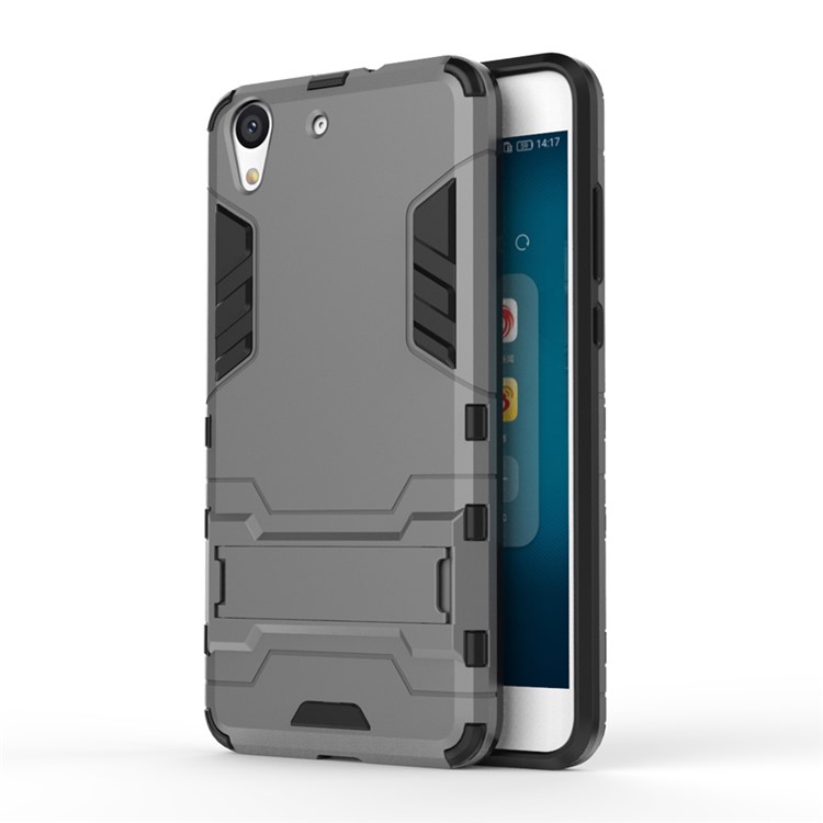 Solid PC + TPU Hybrid Shell Case with Kickstand for Huawei Honor 5A - Grey-1