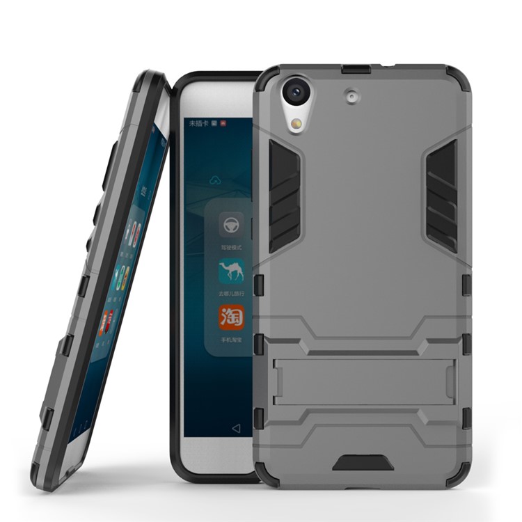 Solid PC + TPU Hybrid Shell Case with Kickstand for Huawei Honor 5A - Grey-2