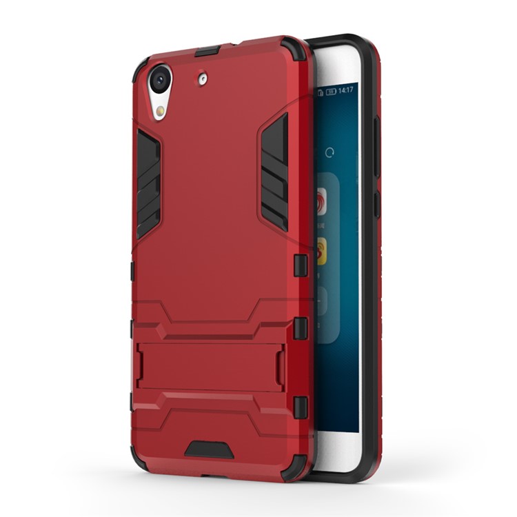 Solid PC + TPU Hybrid Case Cover with Kickstand for Huawei Honor 5A - Red-1