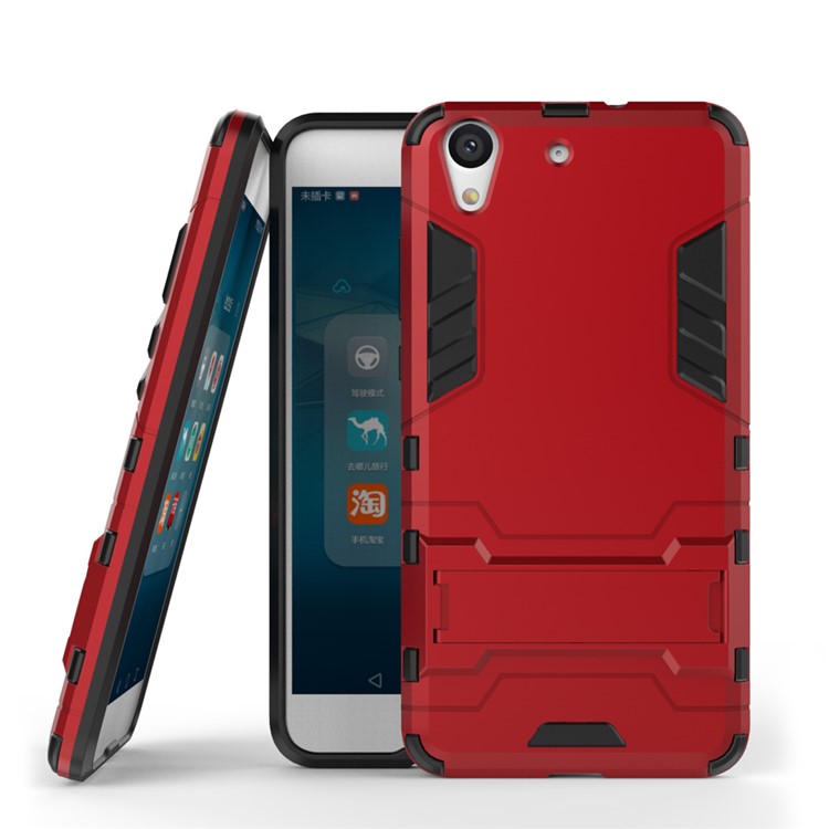 Solid PC + TPU Hybrid Case Cover with Kickstand for Huawei Honor 5A - Red-2