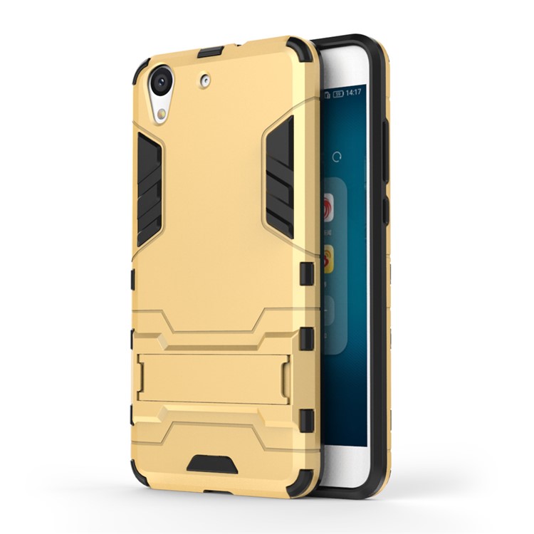 Solid PC + TPU Hybrid Cover Case with Kickstand for Huawei Honor 5A - Gold-1