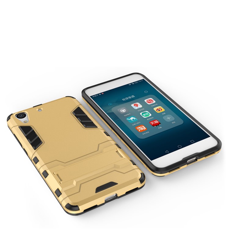 Solid PC + TPU Hybrid Cover Case with Kickstand for Huawei Honor 5A - Gold-3