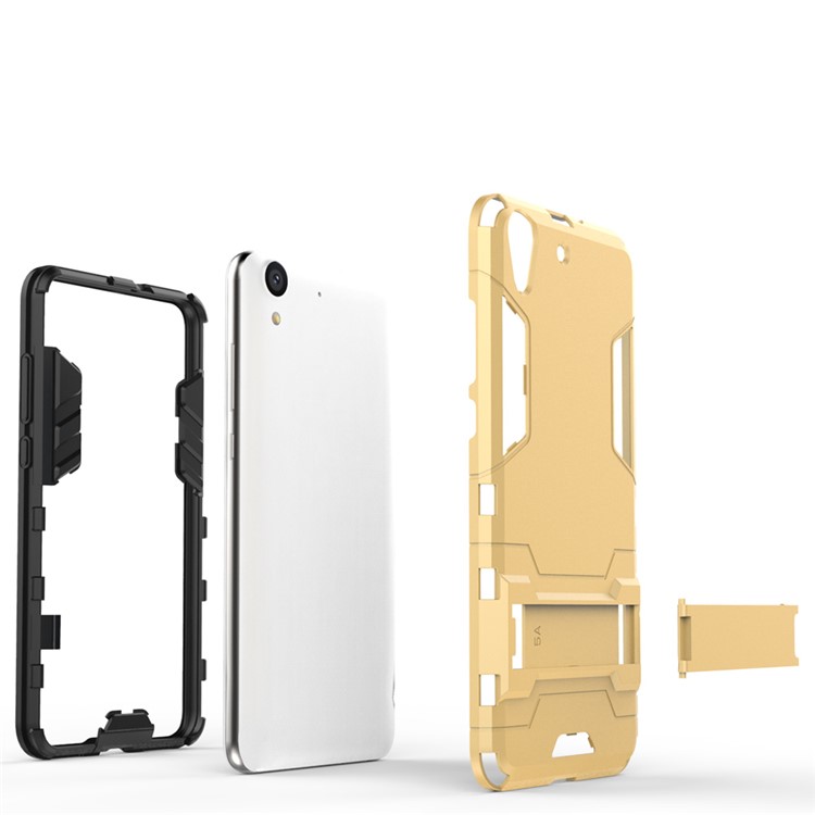 Solid PC + TPU Hybrid Cover Case with Kickstand for Huawei Honor 5A - Gold-4