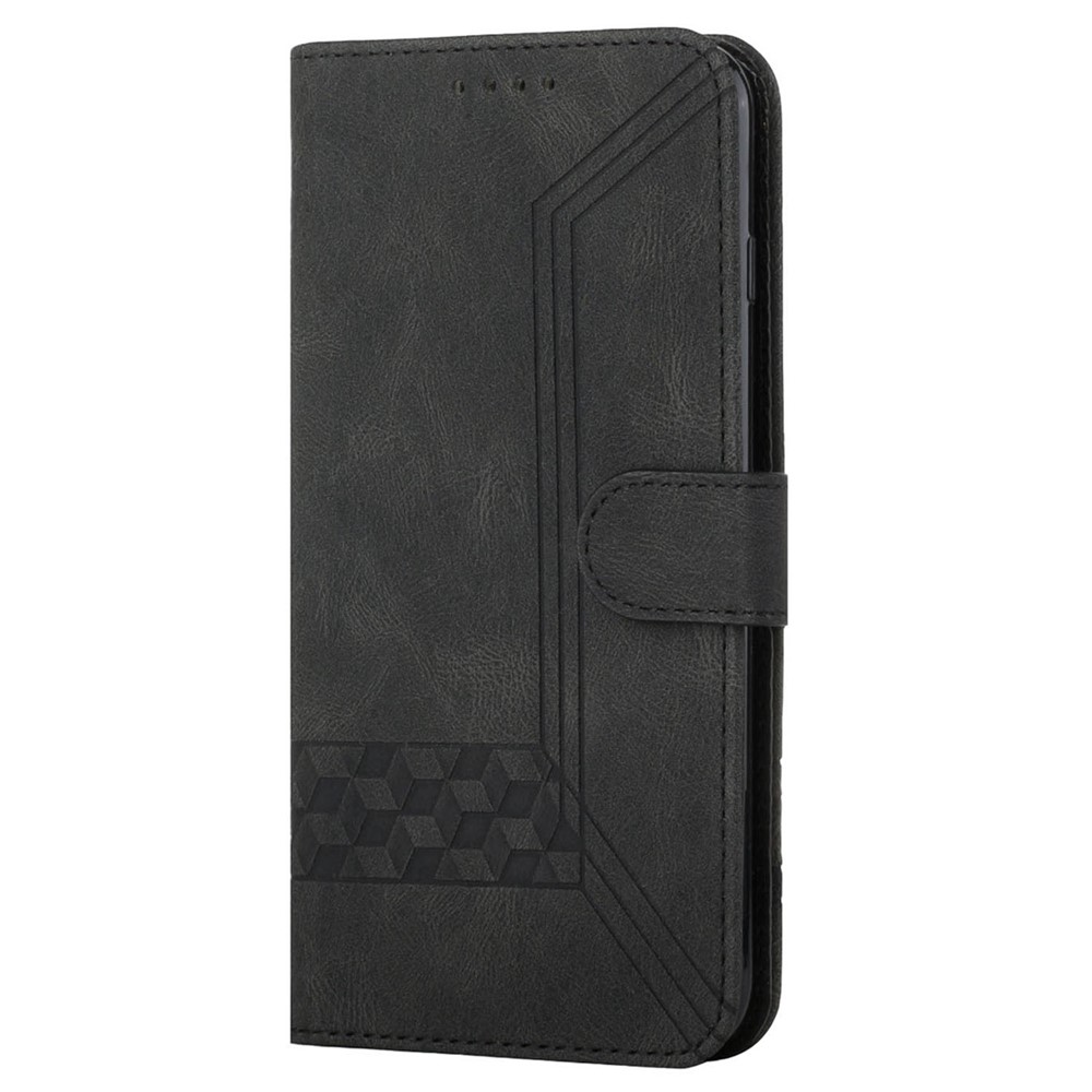 YX0010 Rhombus Lines Imprinting Skin-touch Feel Folio Flip Leather Shell Stand Wallet Protective Case with Wrist Strap for Honor 50 SE - Black-2