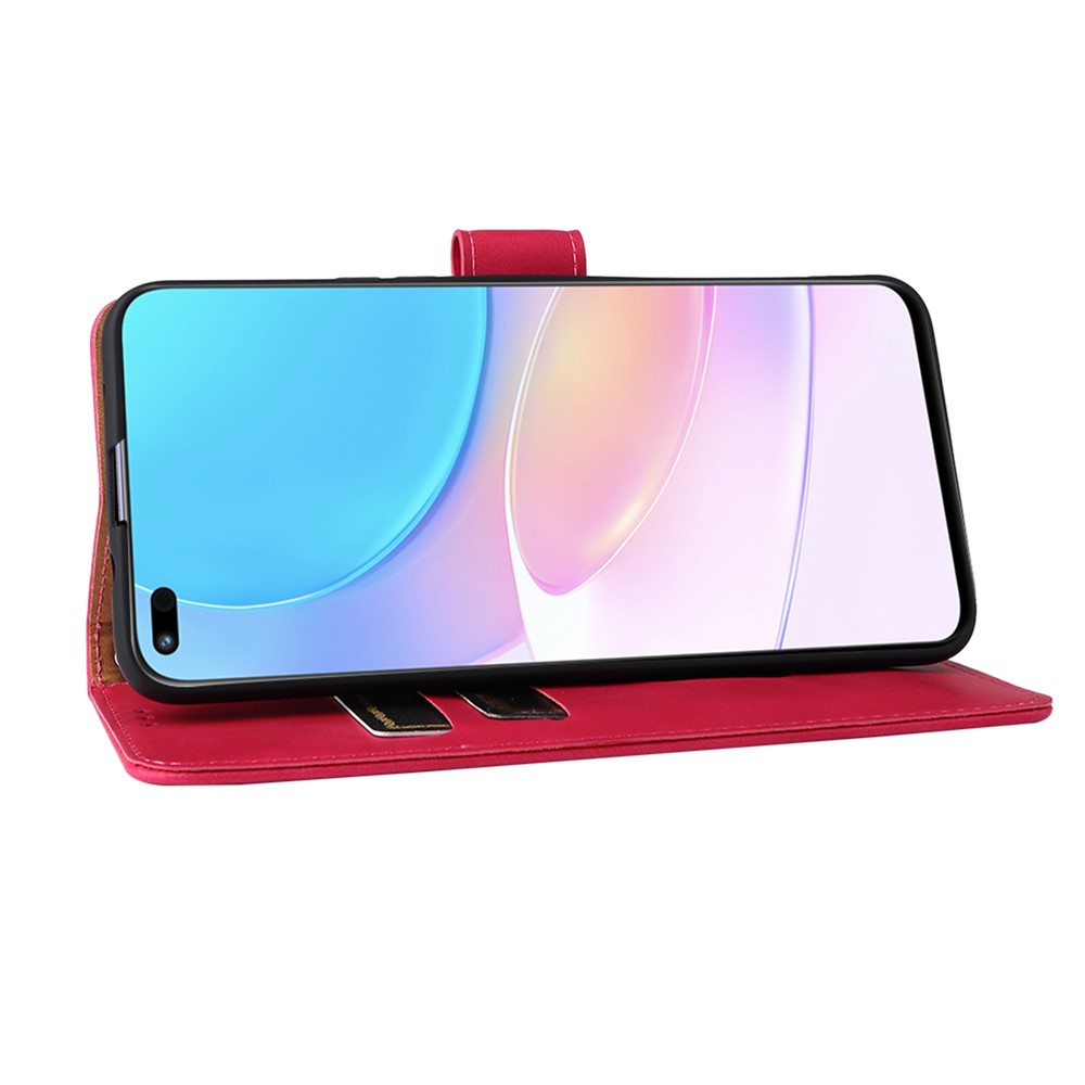 Folio Flip Skin-touch Feeling Case Drop-proof Stand Wallet Leather Phone Cover with Strap for Honor 50 Lite/Huawei nova 8i - Red-5
