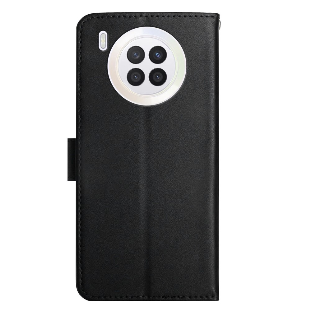 Anti-scratch Genuine Leather Nappa Texture Flip Phone Covering Phone Case Magnetic Closure Stand Wallet for Huawei nova 8i / Honor 50 Lite - Black-9