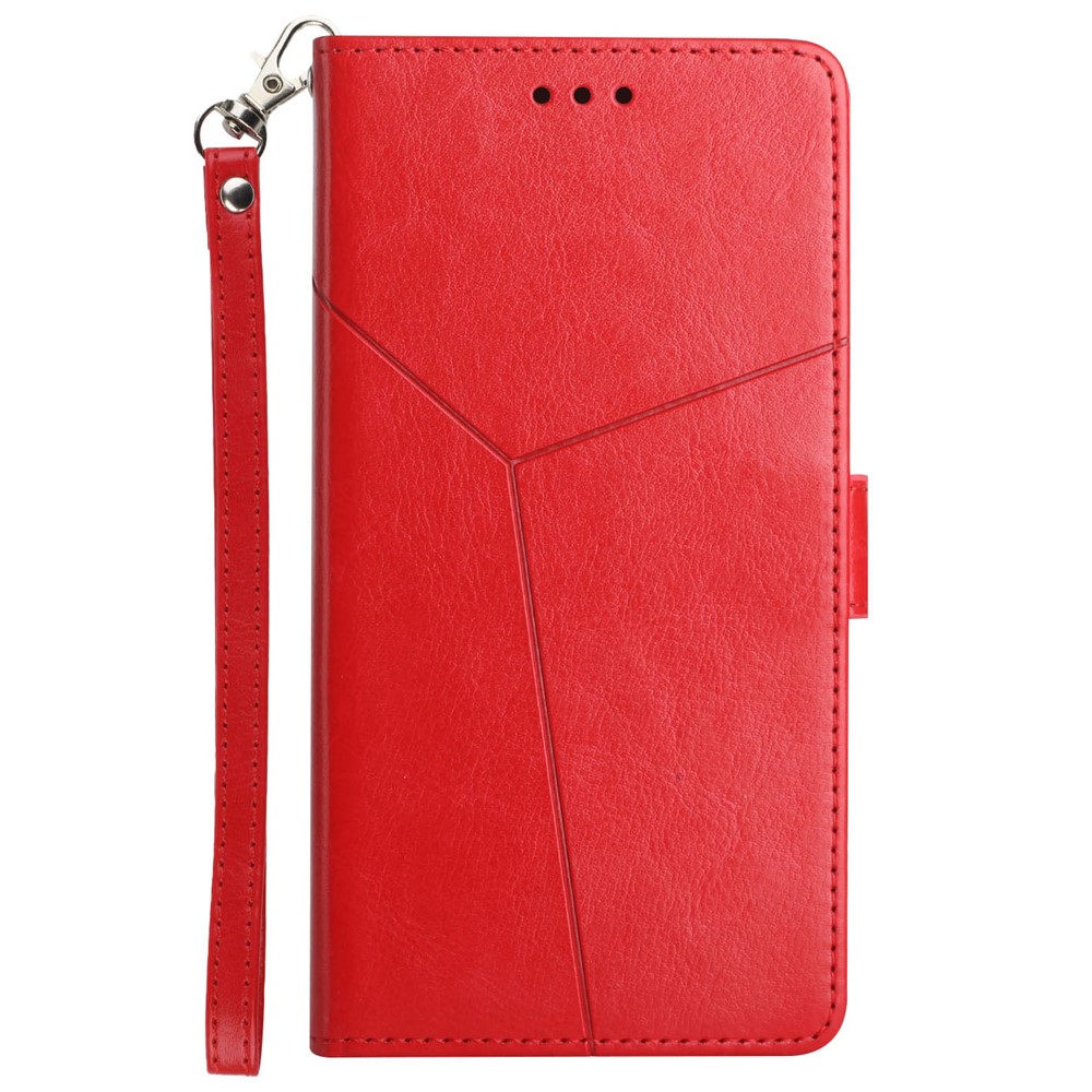 Shockproof Design Y-shaped Lines Imprinted Magnetic PU Leather Stand Flip Wallet Phone Cover with Strap for Honor 50 Lite / Huawei nova 8i - Red-8