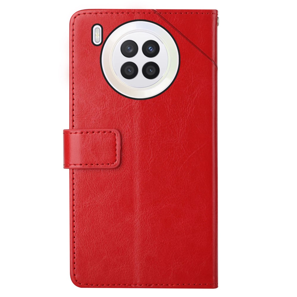 Shockproof Design Y-shaped Lines Imprinted Magnetic PU Leather Stand Flip Wallet Phone Cover with Strap for Honor 50 Lite / Huawei nova 8i - Red-9