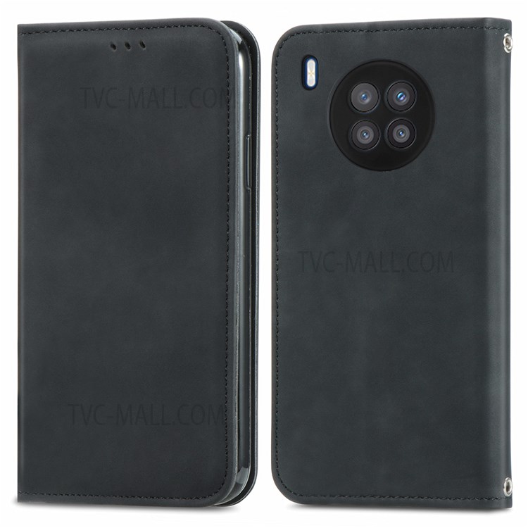 For Huawei nova 8i Retro Style Phone Protection Shell Auto-closing Skin-Touch Surface TPU+PU Leather Flip Phone Case with Supporting Stand Card Slots - Black-1