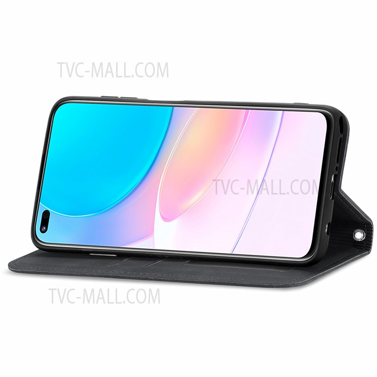 For Huawei nova 8i Retro Style Phone Protection Shell Auto-closing Skin-Touch Surface TPU+PU Leather Flip Phone Case with Supporting Stand Card Slots - Black-8