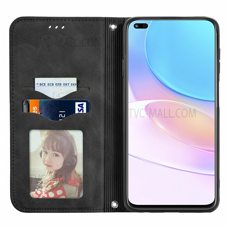 For Huawei nova 8i Retro Style Phone Protection Shell Auto-closing Skin-Touch Surface TPU+PU Leather Flip Phone Case with Supporting Stand Card Slots - Black-9