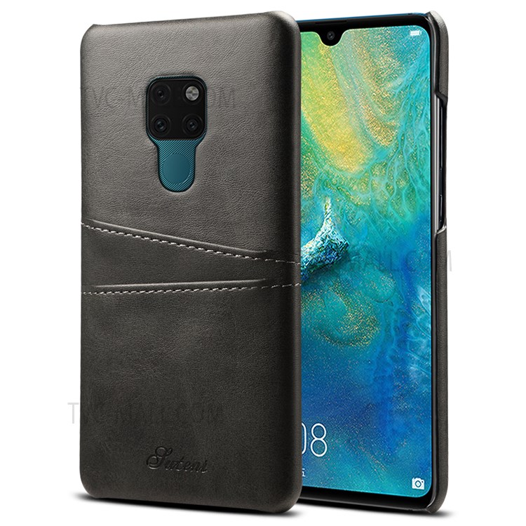 SUTENI PU Leather Coated PC Case Card Holders Design Anti-Impact Phone Protector for Huawei Mate 20 - Black-1