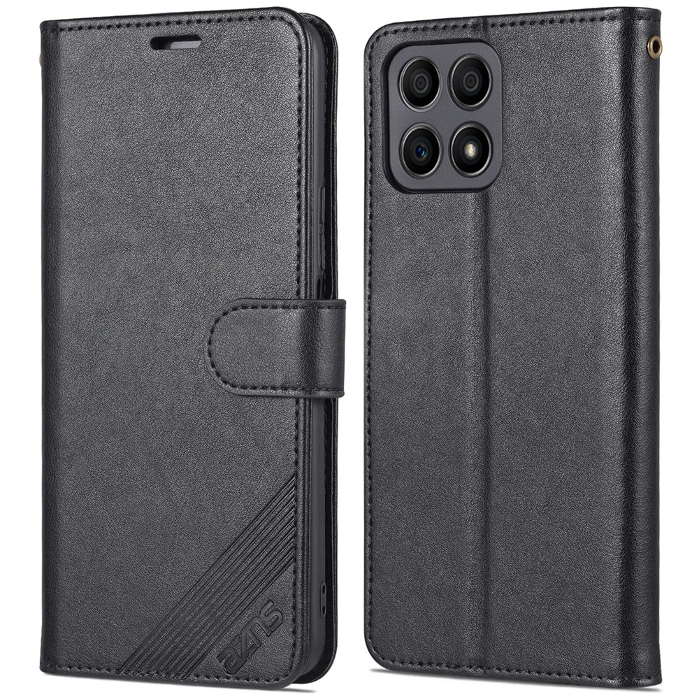 AZNS PU Leather + TPU All-inclusive Protection Phone Case with Stand Wallet for Honor X30i - Black-1