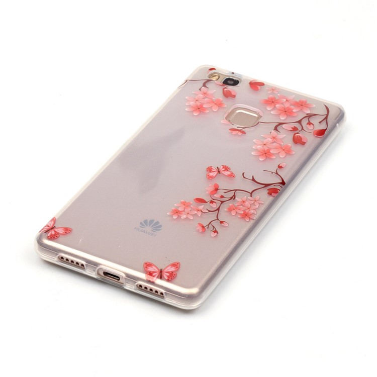 Clear IMD TPU Cover Case for Huawei P9 Lite / G9 Lite - Red Flowers and Butterflies-3