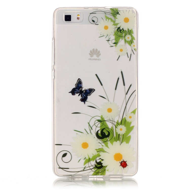 IMD Clear TPU Case for Huawei Ascend P8 Lite - White Daisy Flowers and Butterfly-1