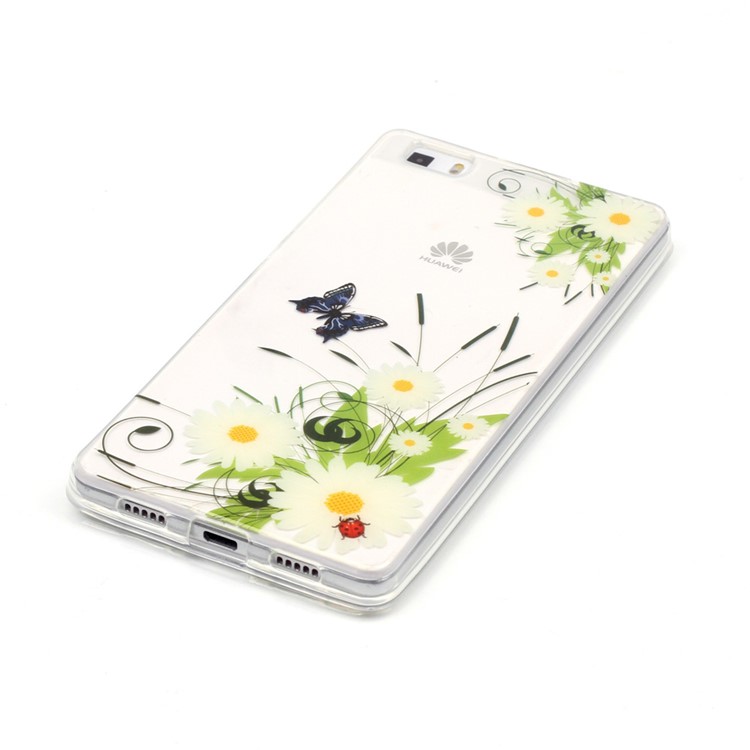IMD Clear TPU Case for Huawei Ascend P8 Lite - White Daisy Flowers and Butterfly-3