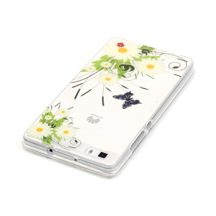 IMD Clear TPU Case for Huawei Ascend P8 Lite - White Daisy Flowers and Butterfly-4