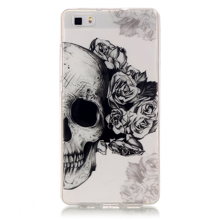 Clear IMD TPU Phone Case for Huawei Ascend P8 Lite - Skull with Roses-1