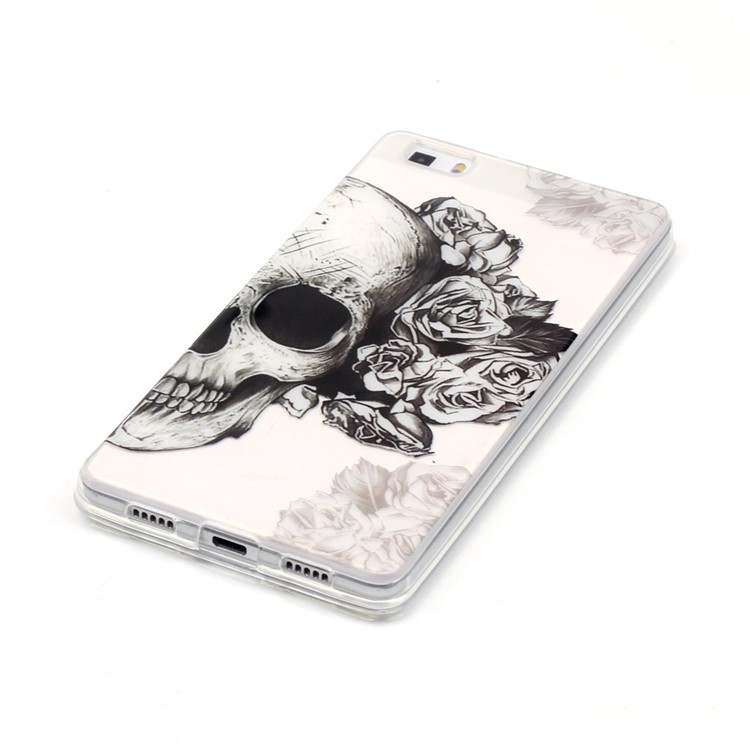 Clear IMD TPU Phone Case for Huawei Ascend P8 Lite - Skull with Roses-3