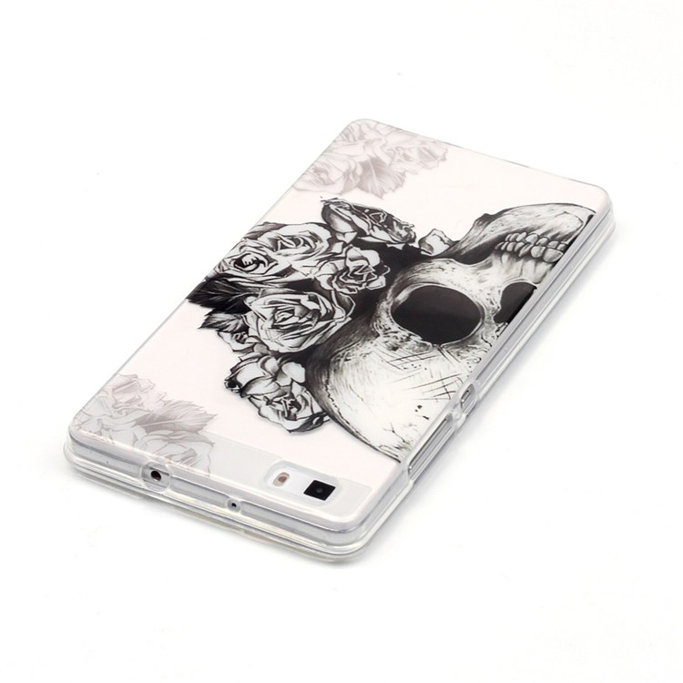 Clear IMD TPU Phone Case for Huawei Ascend P8 Lite - Skull with Roses-4