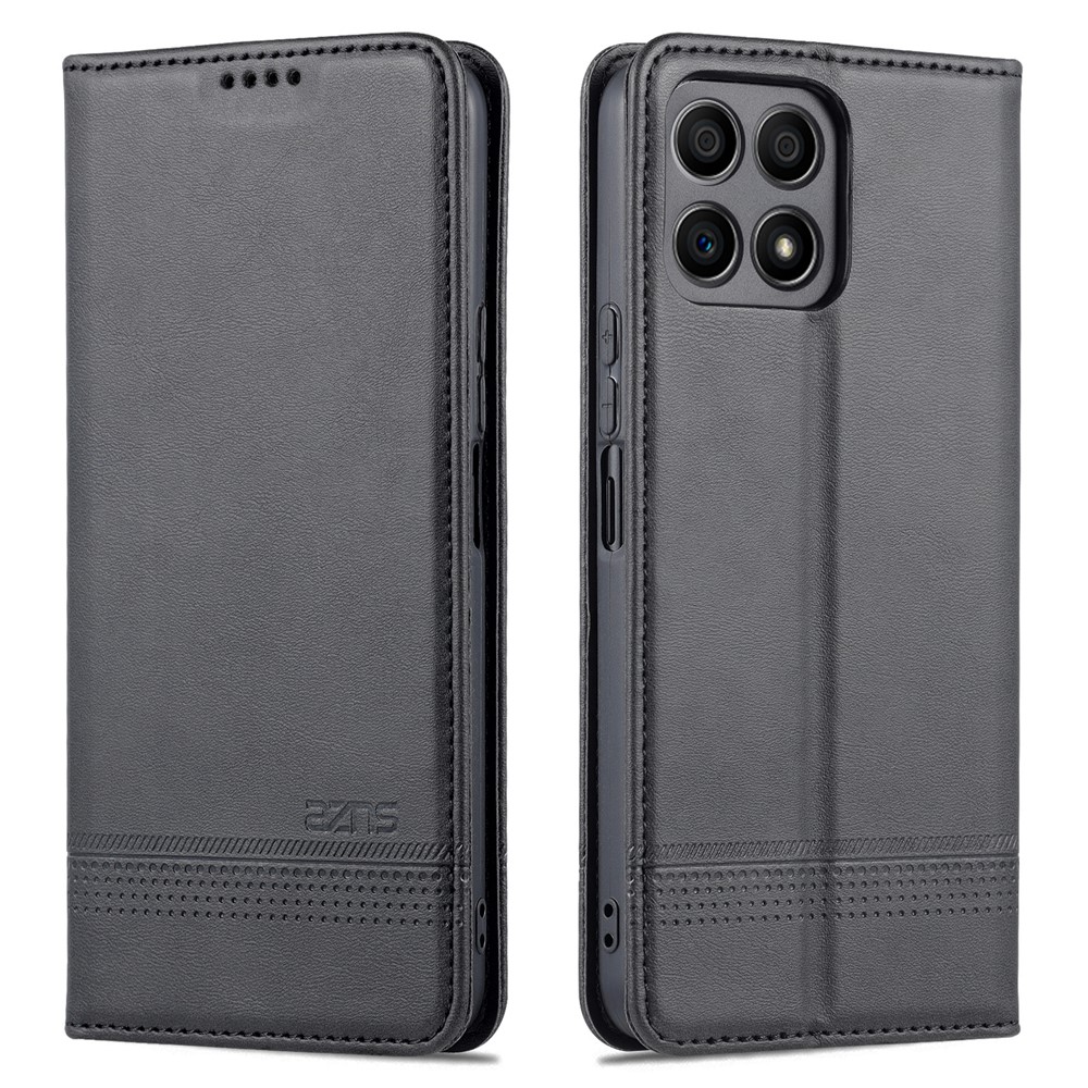AZNS Magnetic Auto-absorbed Wallet Stand Design PU Leather Shockproof Phone Cover Case for Honor X30i - Black-1
