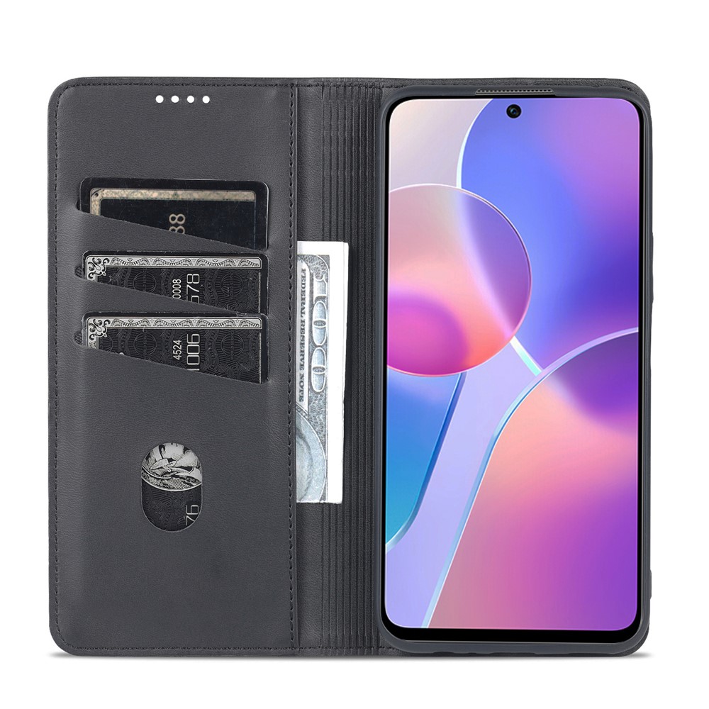 AZNS Magnetic Auto-absorbed Wallet Stand Design PU Leather Shockproof Phone Cover Case for Honor X30i - Black-4