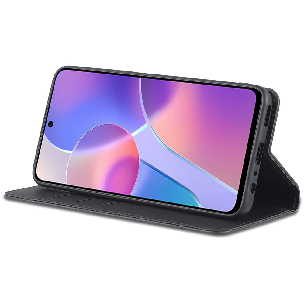 AZNS Magnetic Auto-absorbed Wallet Stand Design PU Leather Shockproof Phone Cover Case for Honor X30i - Black-5