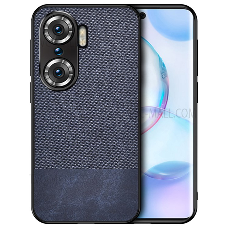 PU Leather Cloth Splicing Well-protected TPU + PC Phone Case Hybrid Cover for Honor 60 - Splicing/Denim Blue-1