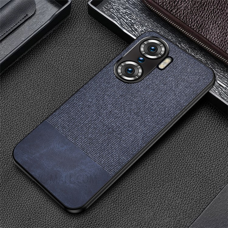 PU Leather Cloth Splicing Well-protected TPU + PC Phone Case Hybrid Cover for Honor 60 - Splicing/Denim Blue-2