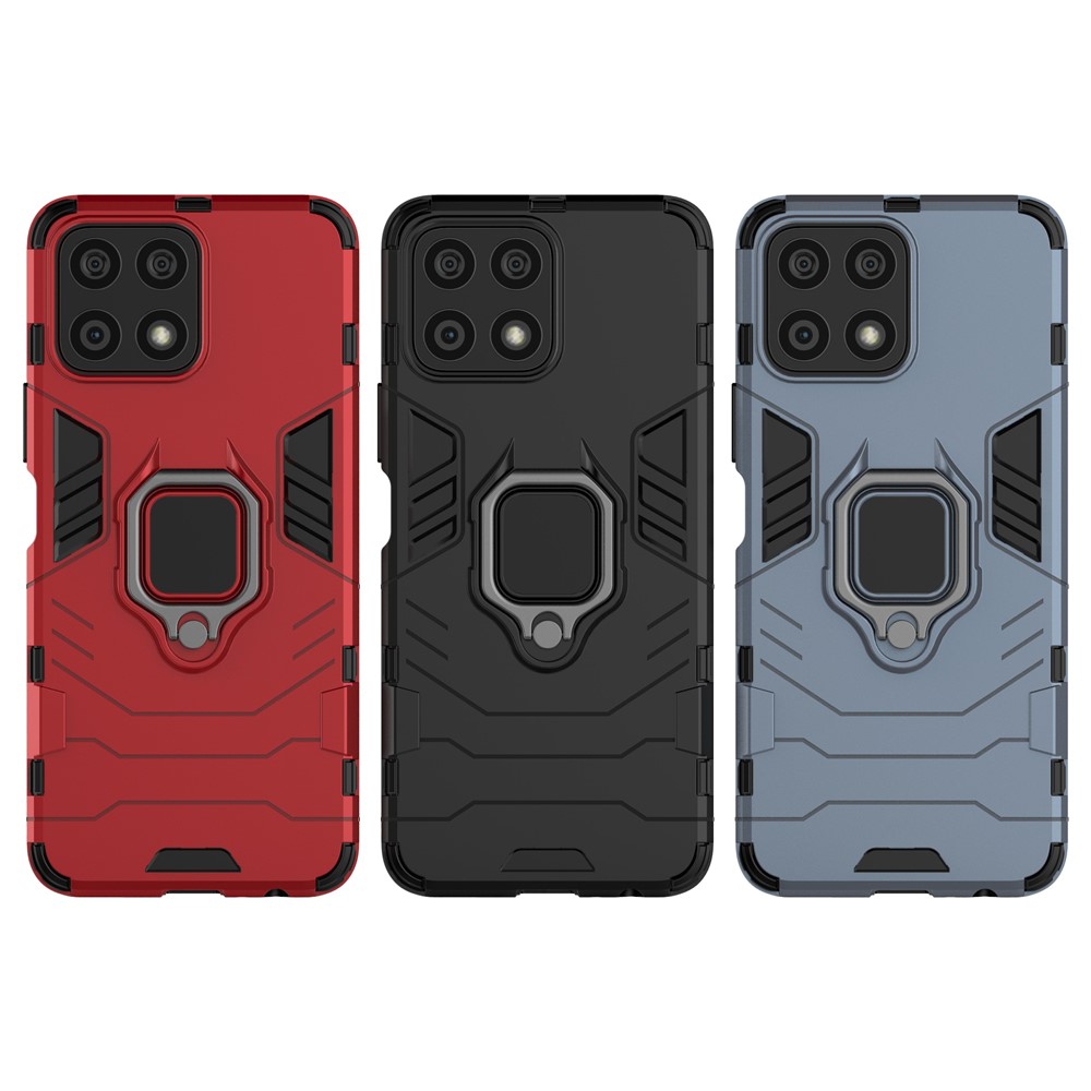 Fingerprint-proof Dual-layer Soft Flexible TPU and Hard PC Shockproof Protective Case with Ring Holder Kickstand for Honor X30i - Black-10