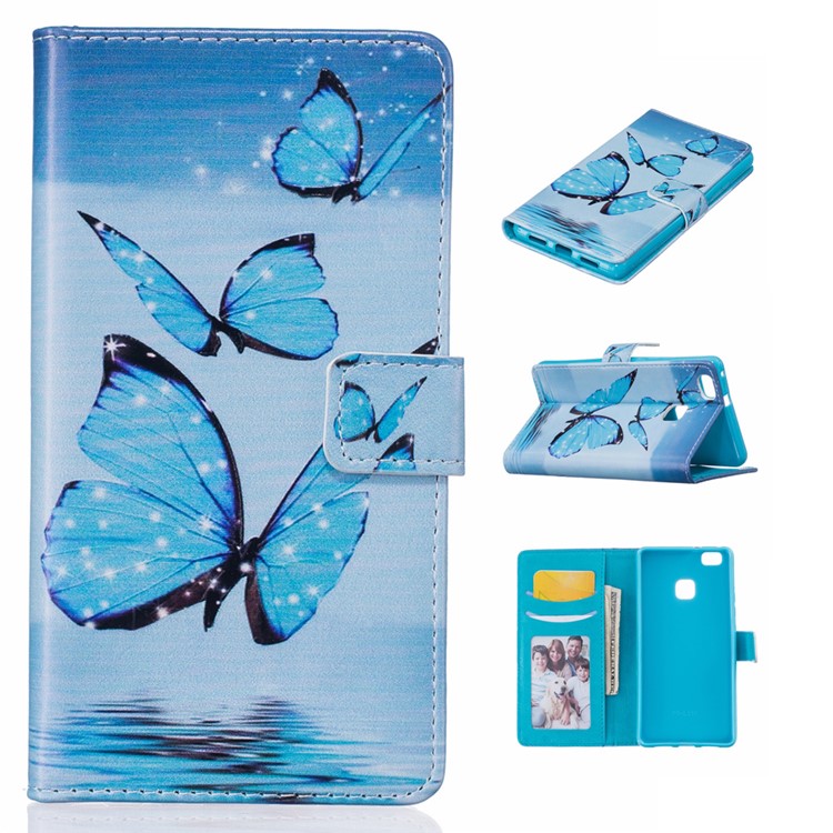 Embossed Leather Wallet Case for Huawei P9 Lite/G9 Lite - Blue Butterfly-1