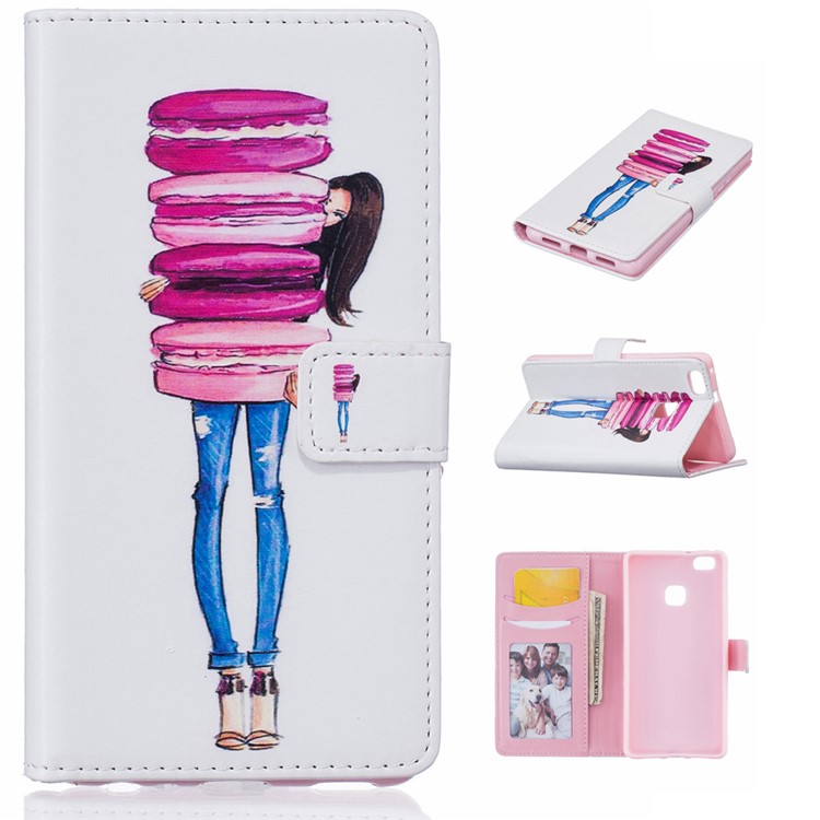 Embossed Flip Leather Magnetic Case for Huawei P9 Lite/G9 Lite - Girl Holding Macarons-1