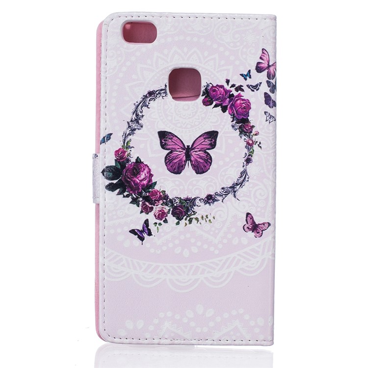 Embossed Leather Protector Case for Huawei P9 Lite/G9 Lite - Butterfly and Garland-3