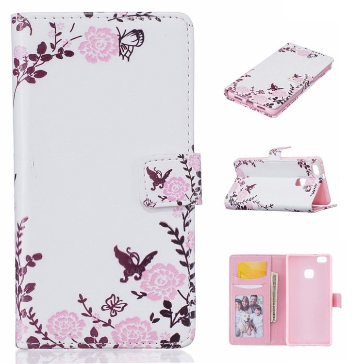 Embossed Leather Case with Stand for Huawei P9 Lite/G9 Lite - Flowers and Butterflies-1