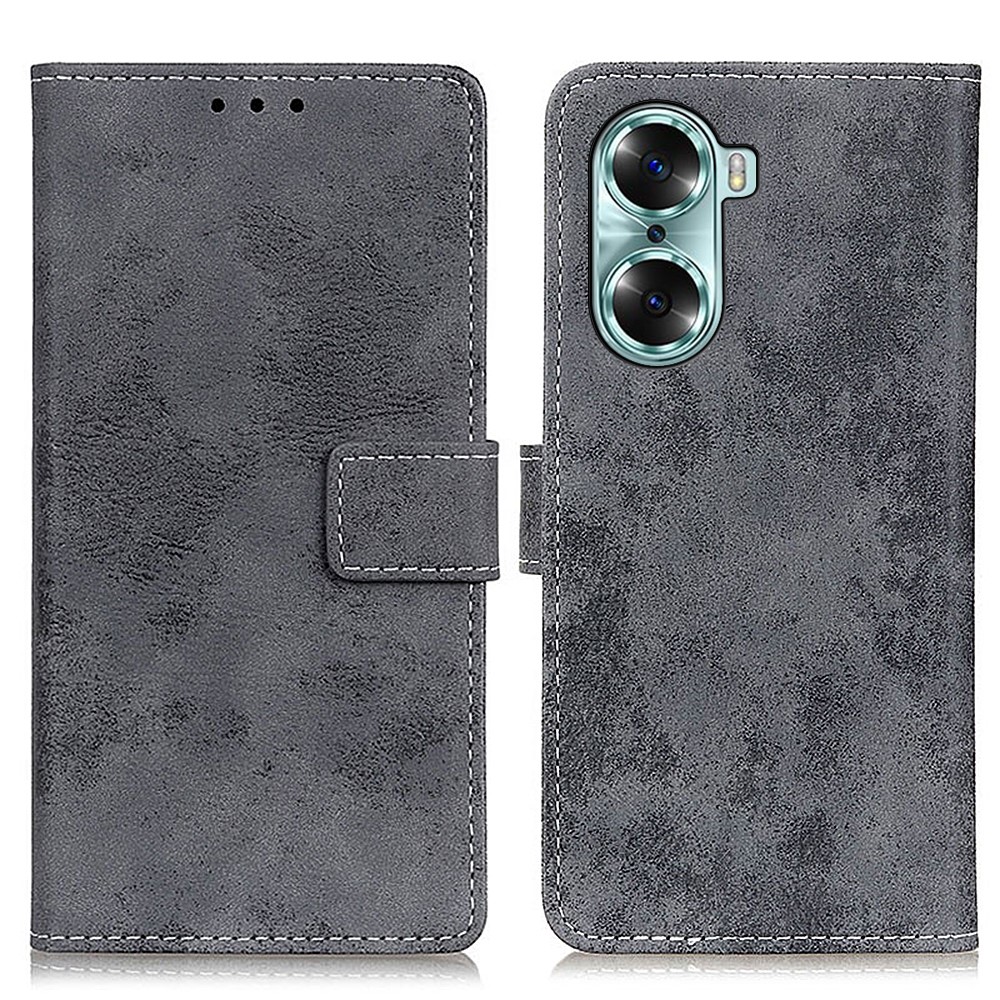 PU Leather + TPU Retro Style Stand Wallet Phone Case Protective Cover for Honor 60 - Grey-1