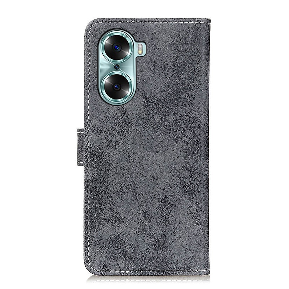 PU Leather + TPU Retro Style Stand Wallet Phone Case Protective Cover for Honor 60 - Grey-3