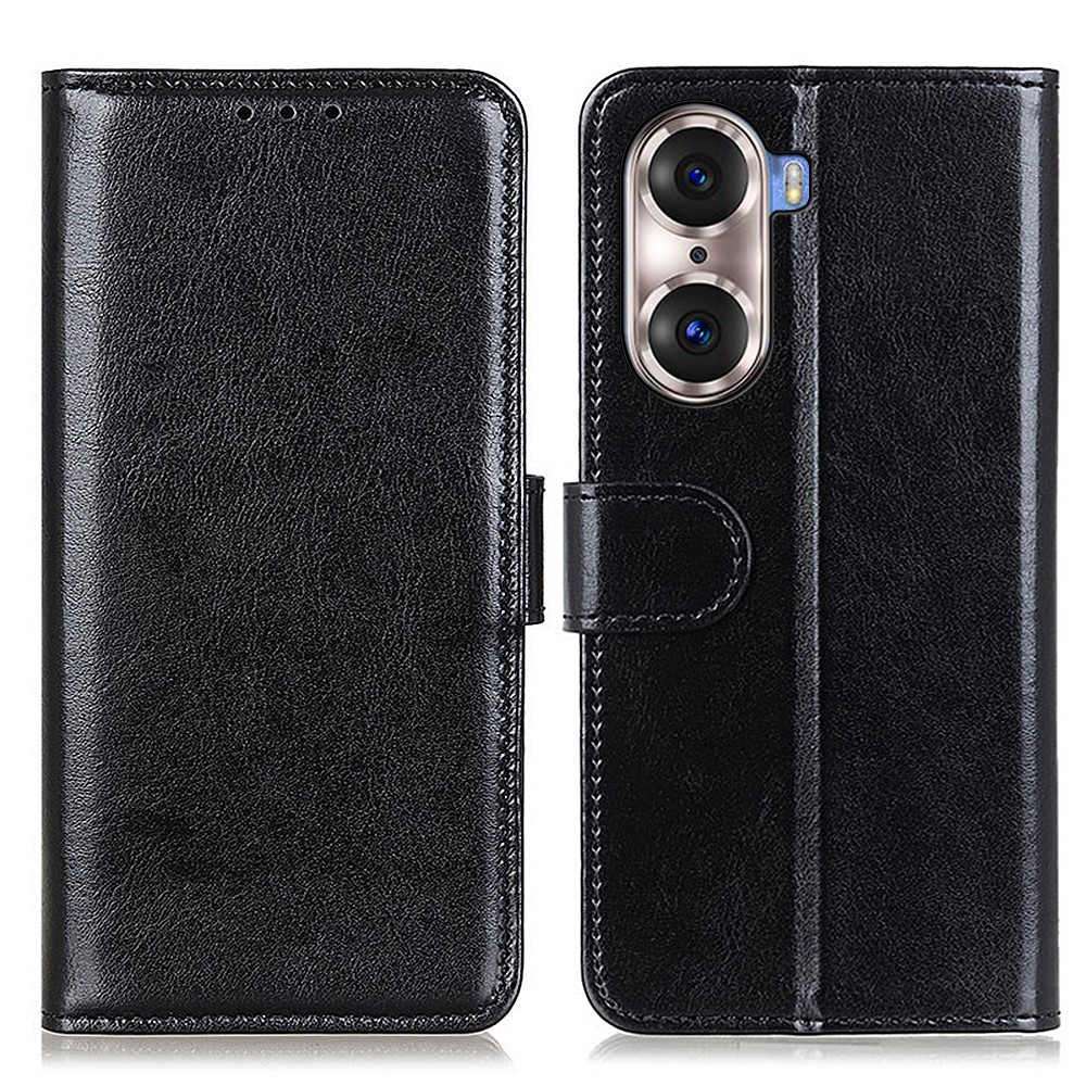 Flip Magnetic Clasp Crazy Horse Texture Case PU Leather + TPU Cover Folding Stand Case for Honor 60 Pro - Black-1