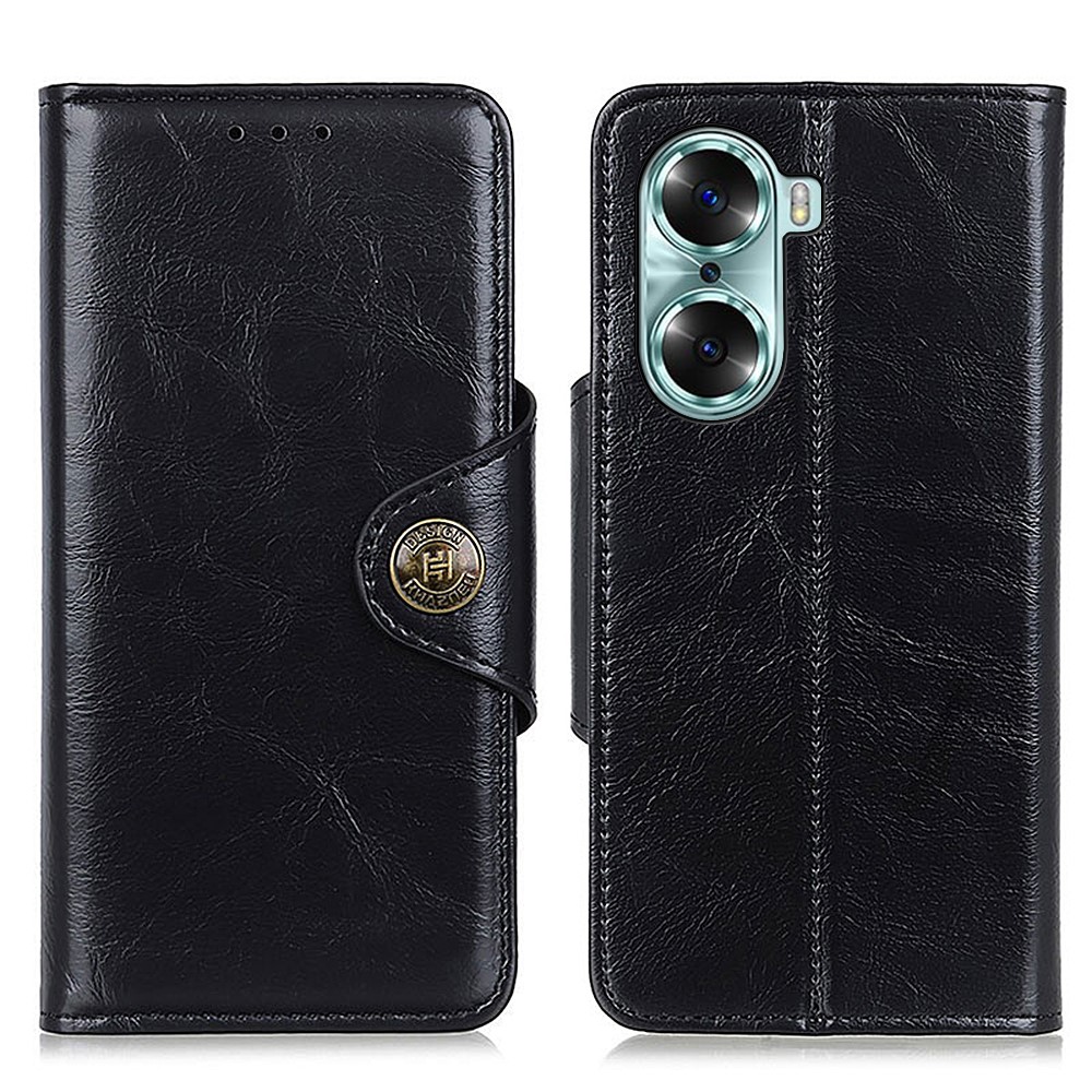 KHAZHEN PU Leather + TPU Stand Wallet Folio Flip Case Phone Cover for Honor 60 - Black-1