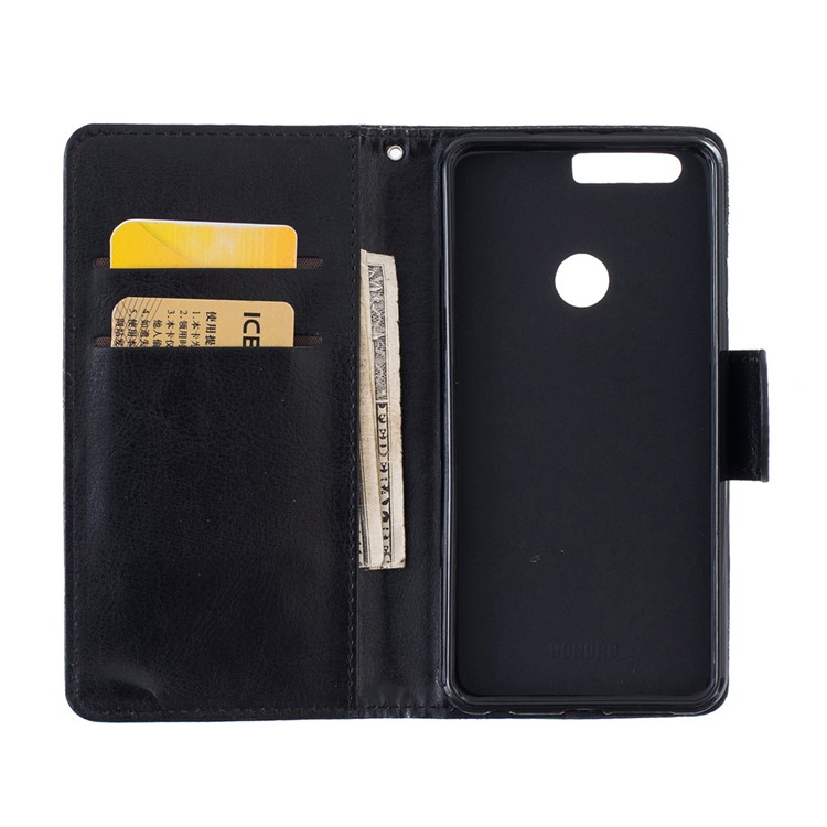 Flip Stand Leather Wallet Case for Huawei Honor 8 - Black-6