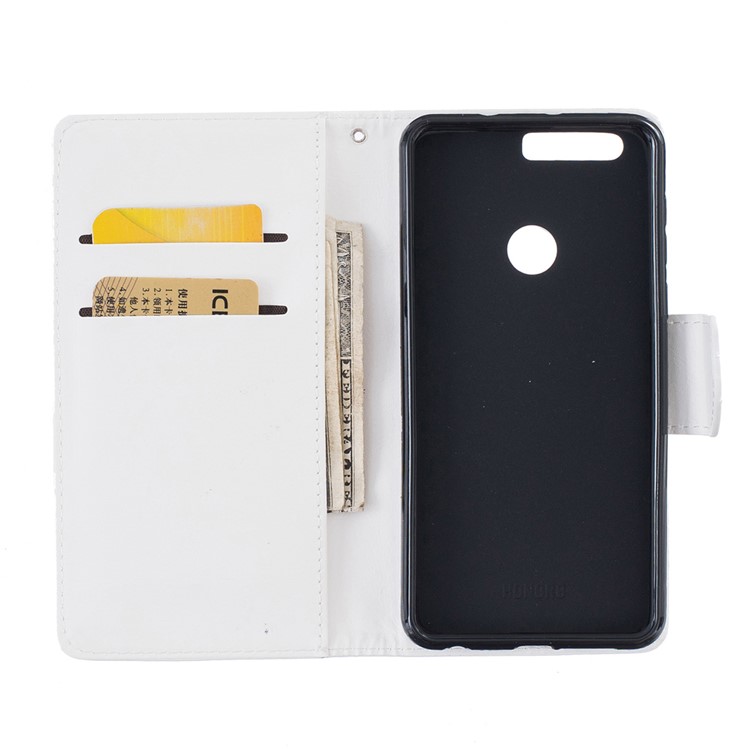 Flip Stand Leather Wallet Shell Cover for Huawei Honor 8 - White-6