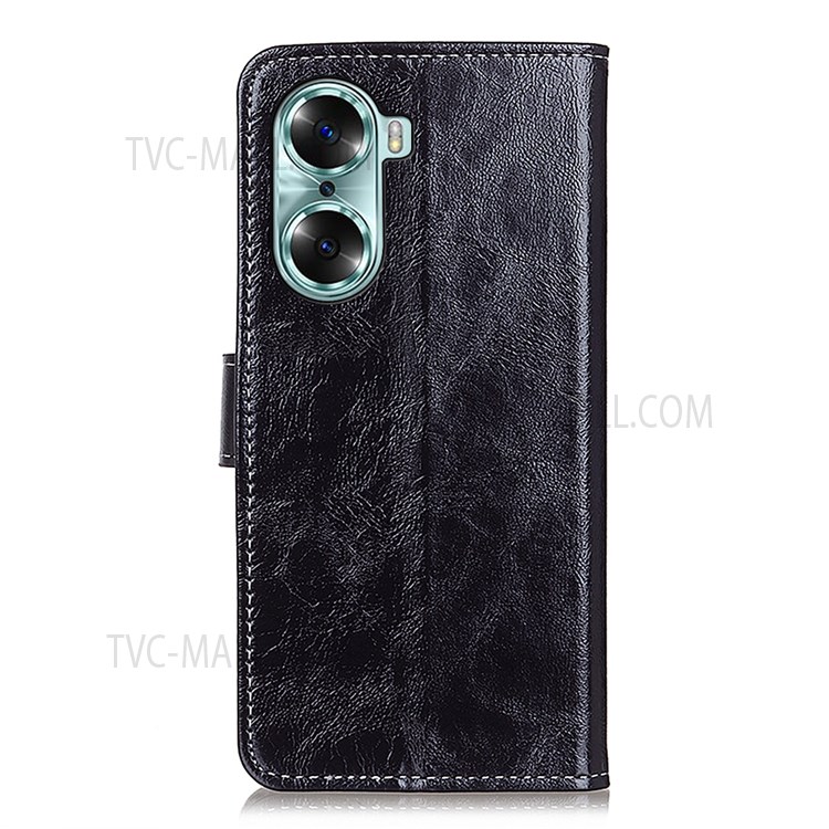 All-round Drop Protection Vintage Style Crazy Horse Texture Leather Case Stand TPU Inner Wallet Phone Cover for Honor 60 - Black-3